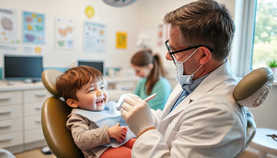 دندانپزشک در حال درمان دندان های کودک